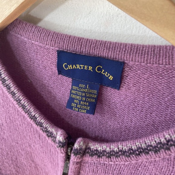 Vintage Women’s Purple Zip Cardigan Lambswool Size Large Charter Club - Picture 3 of 8